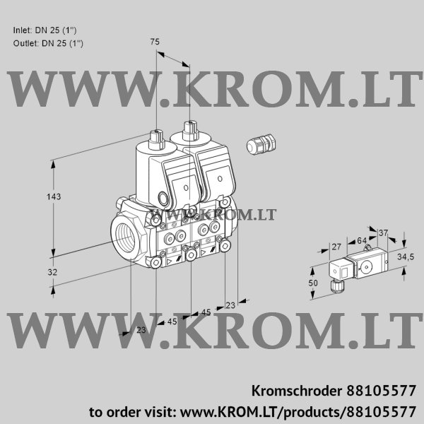 Kromschroder VCS 1E25R/25R05NNWR/3-PP/PPPP, 88105577 double solenoid valve, 88105577