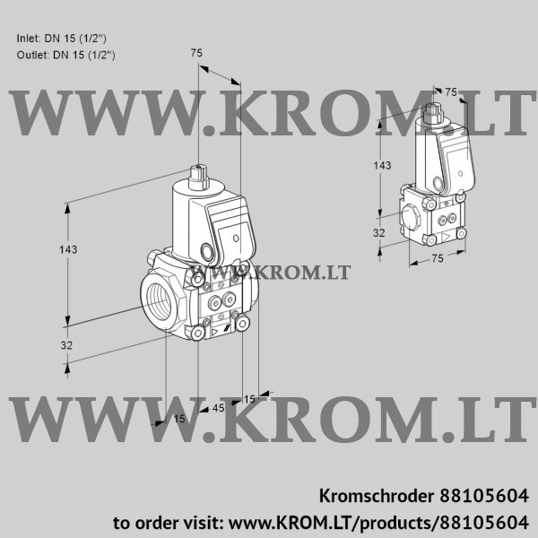 Kromschroder VAS 1T15N/15N05NQR/PP/BS, 88105604 gas solenoid valve, 88105604