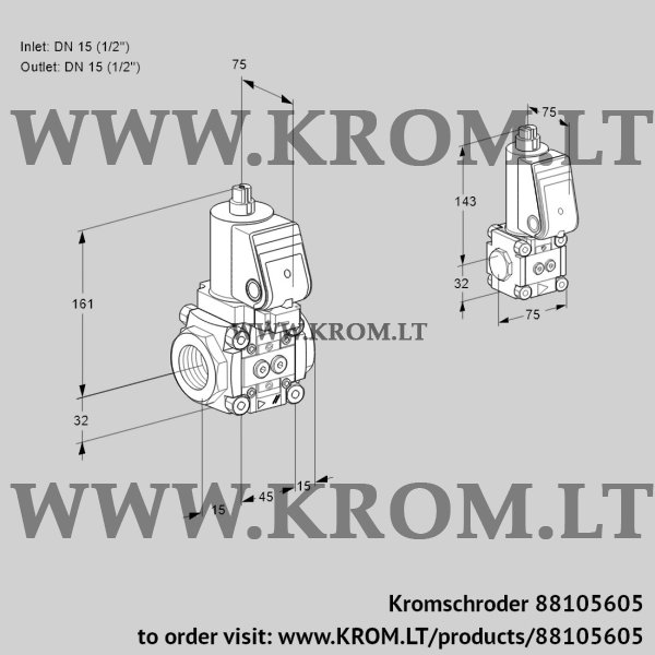 Kromschroder VAS 1T15N/15N05NQGR/PP/BS, 88105605 gas solenoid valve, 88105605