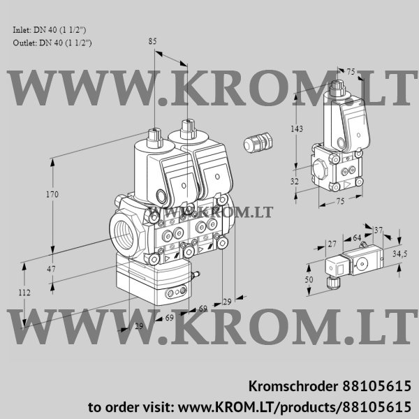 Kromschroder VCD 2E40R/40R05D-25NWR/2--3/PPZS, 88105615 pressure regulator, 88105615