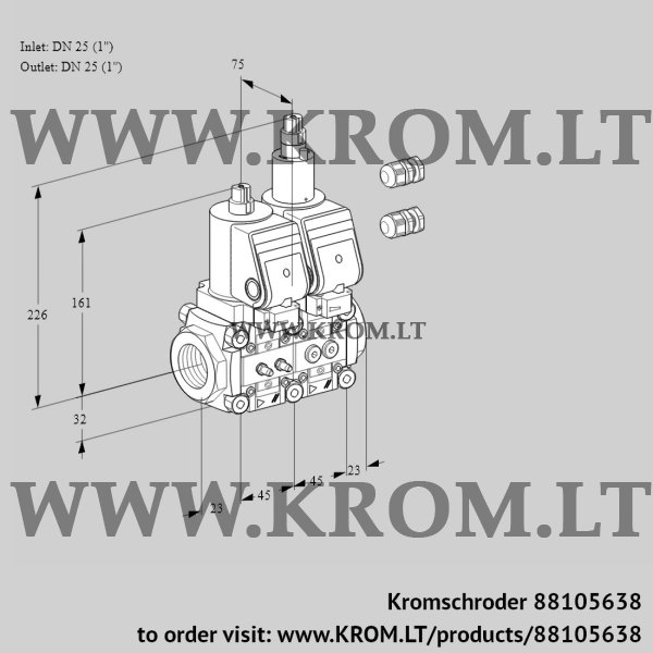 Kromschroder VCS 1E25R/25R05NLWGR3/MMPP/PPPP, 88105638 double solenoid valve, 88105638