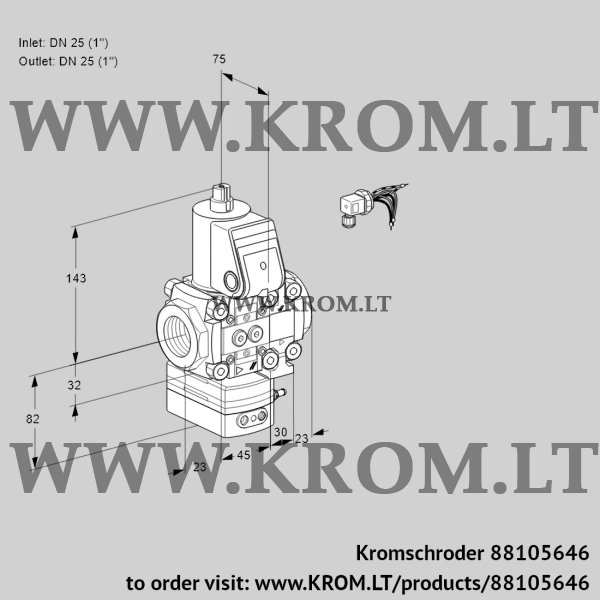 Kromschroder VAH 1E25R/25R05HEVWR/PP/PP, 88105646 flow rate regulator, 88105646