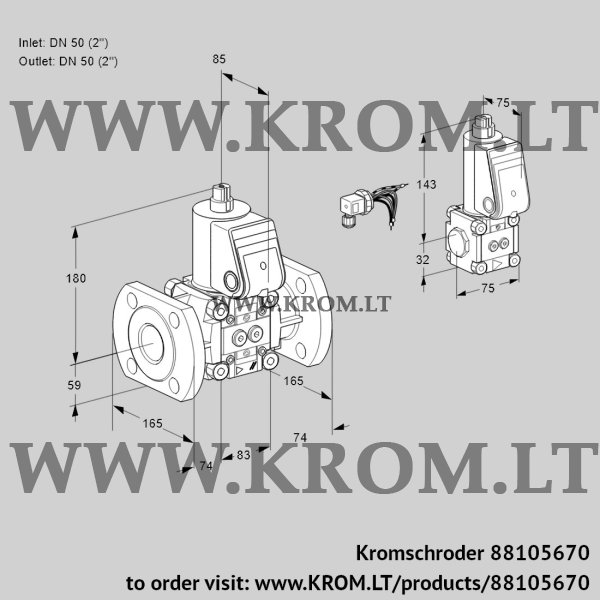 Kromschroder VAS 3E50F/50F05NWR/PP/BS, 88105670 gas solenoid valve, 88105670