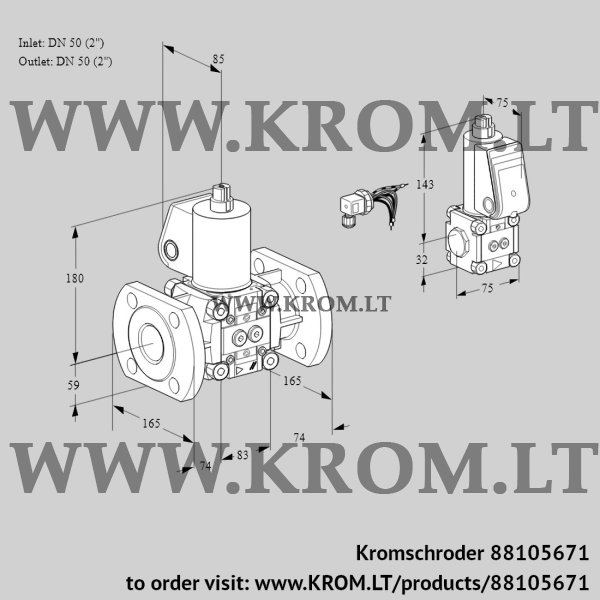 Kromschroder VAS 3E50F/50F05NWL/BS/PP, 88105671 gas solenoid valve, 88105671