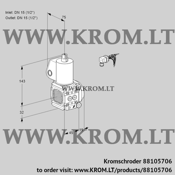 Kromschroder VAS 1E15R/15R05FNWL/PP/PP, 88105706 gas solenoid valve, 88105706