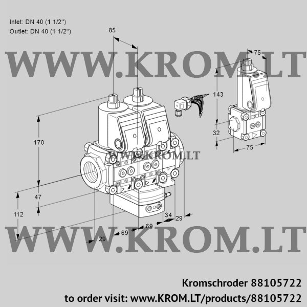 Kromschroder VCH 2E40R/40R05NHEVQR/PPPP/PPBS, 88105722 flow rate regulator, 88105722