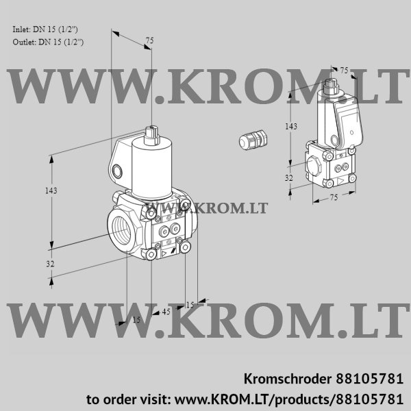 Kromschroder VAS 1E15R/15R05NWL/BS/PP, 88105781 gas solenoid valve, 88105781