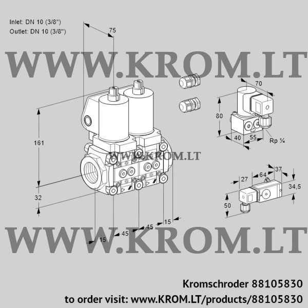 Kromschroder VCS 1E10R/10R05NNWSL3/ZYPP/-3PP, 88105830 double solenoid valve, 88105830