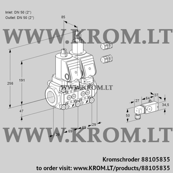 Kromschroder VCS 2E50R/50R05NLWGR3/PPPP/3-PP, 88105835 double solenoid valve, 88105835