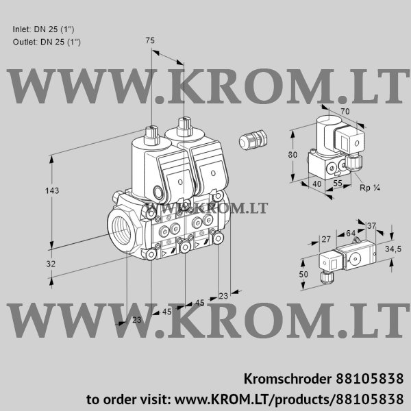 Kromschroder VCS 1E25R/25R05NNWR/2-PP/4-ZY, 88105838 double solenoid valve, 88105838