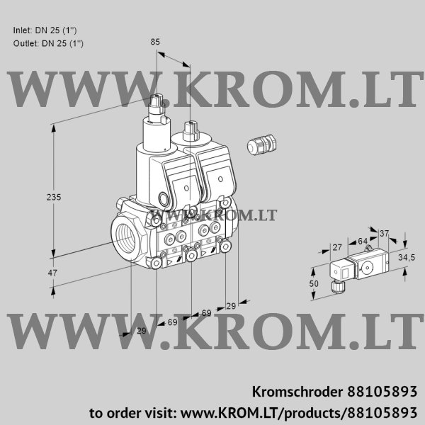 Kromschroder VCS 2E25R/25R05LNWR/-2PP/MMMM, 88105893 double solenoid valve, 88105893