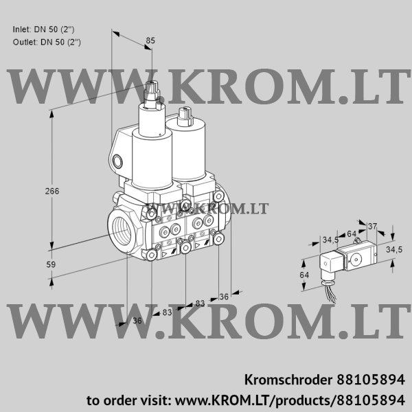 Kromschroder VCS 3T50N/50N05LNQSL/PPMM/-2PP, 88105894 double solenoid valve, 88105894