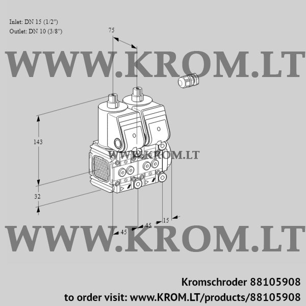 Kromschroder VCS 1E15R/10R05FNNWR3/PPPP/PPPP, 88105908 double solenoid valve, 88105908