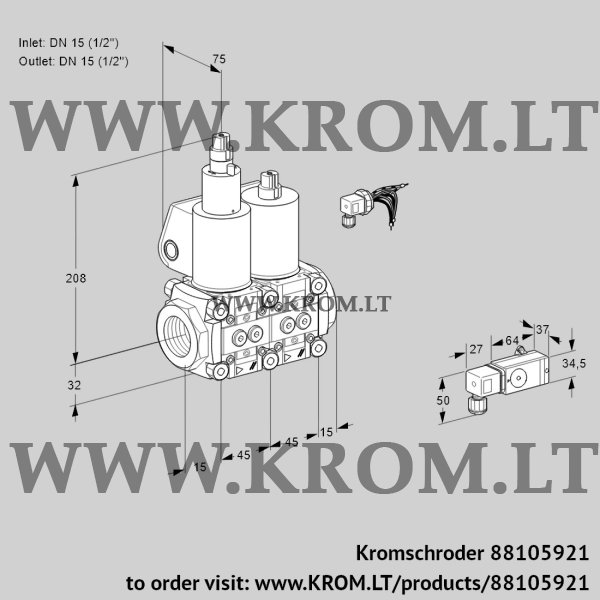 Kromschroder VCS 1E15R/15R05LNWL/PPPP/-4PP, 88105921 double solenoid valve, 88105921