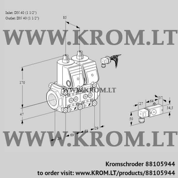 Kromschroder VCS 2E40R/40R05NNWR/-2PP/PPPP, 88105944 double solenoid valve, 88105944