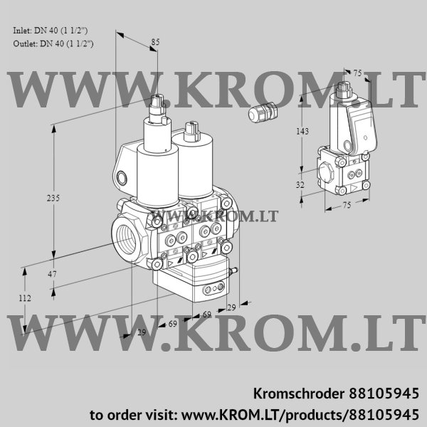 Kromschroder VCD 2E40R/40R05LD-100WL/BSPP/PPPP, 88105945 pressure regulator, 88105945