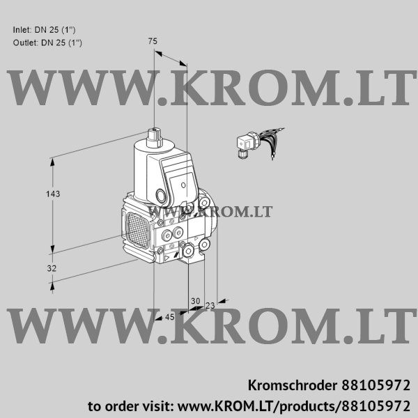 Kromschroder VAS 1E25R/25R05FNVWR/PP/PP, 88105972 gas solenoid valve, 88105972