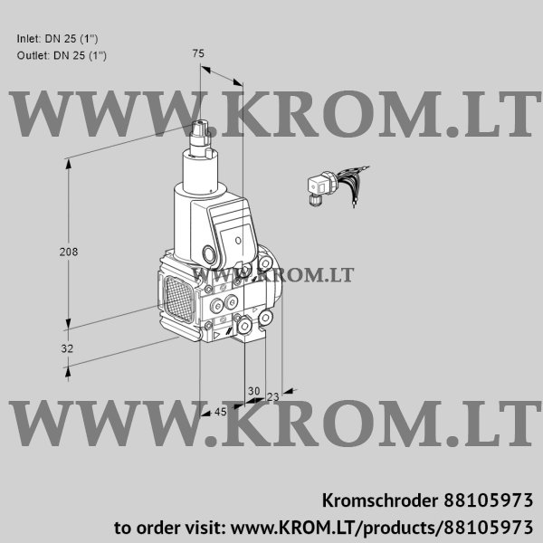 Kromschroder VAS 1E25R/25R05FLVWR/PP/PP, 88105973 gas solenoid valve, 88105973