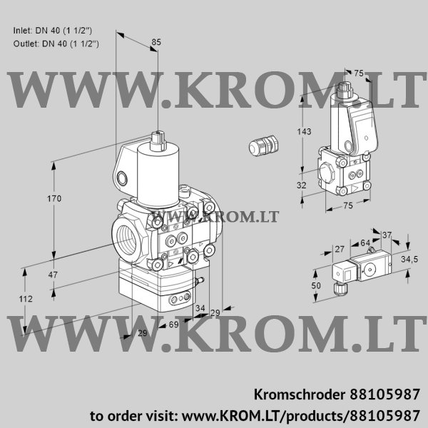 Kromschroder VAG 2E40R/40R05GEVWL/ZS/3-, 88105987 air/gas ratio control, 88105987