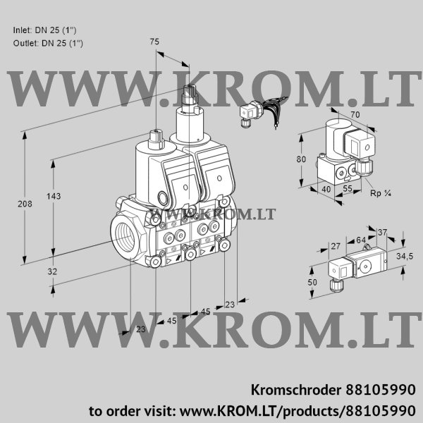 Kromschroder VCS 1E25R/25R05NLWR/2-PP/PPZY, 88105990 double solenoid valve, 88105990