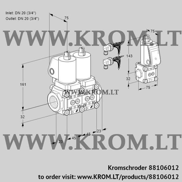 Kromschroder VCS 1E20R/20R05NNWGL8/PPZS/MMMM, 88106012 double solenoid valve, 88106012