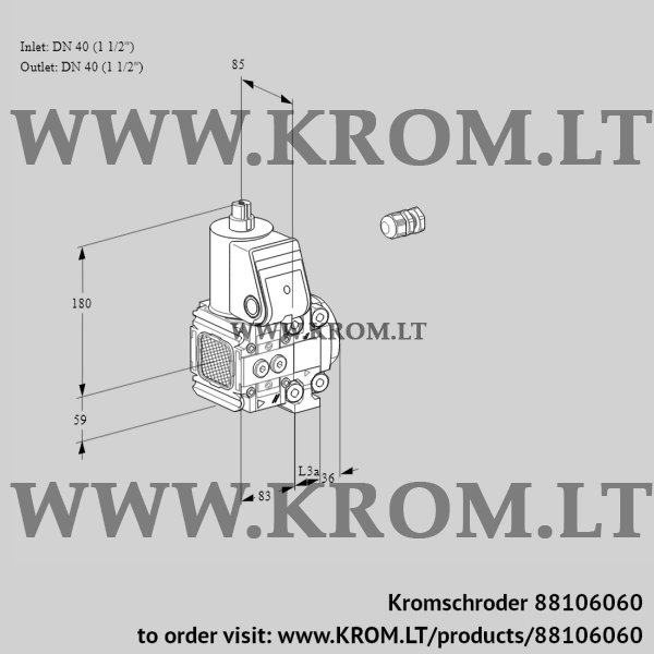 Kromschroder VAS 3E40R/40R05FNVWR/PP/PP, 88106060 gas solenoid valve, 88106060