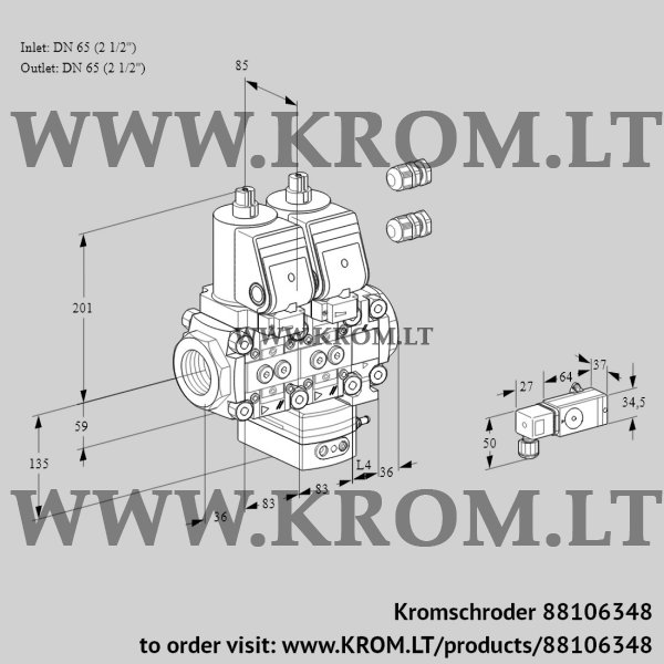 Kromschroder VCH 3E65R/65R05NHEVWSR3/-3PP/PPPP, 88106348 flow rate regulator, 88106348