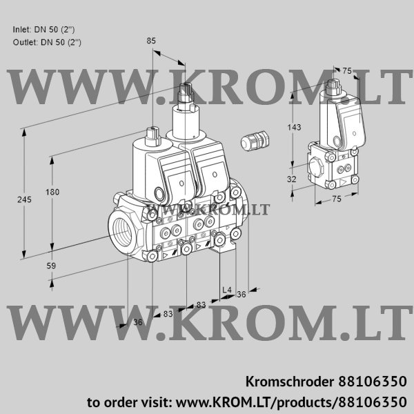 Kromschroder VCS 3E50R/50R05NLVWR/PPPP/PPBS, 88106350 double solenoid valve, 88106350