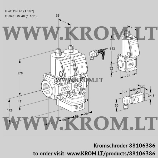 Kromschroder VCD 2E40R/40R05ND-25WR/PP-2/3-ZS, 88106386 pressure regulator, 88106386