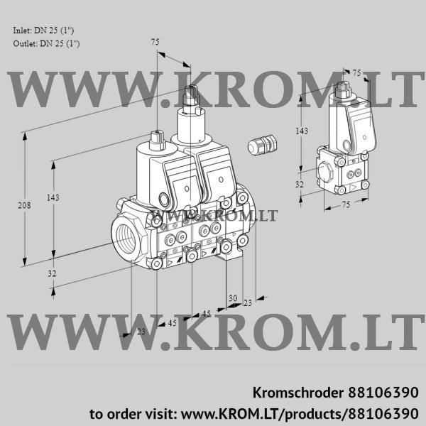 Kromschroder VCS 1E25R/25R05NLVQR/PPPP/PPBS, 88106390 double solenoid valve, 88106390