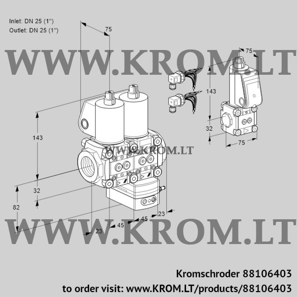 Kromschroder VCH 1E25R/25R05NHEWL6/PPBS/PPPP, 88106403 flow rate regulator, 88106403