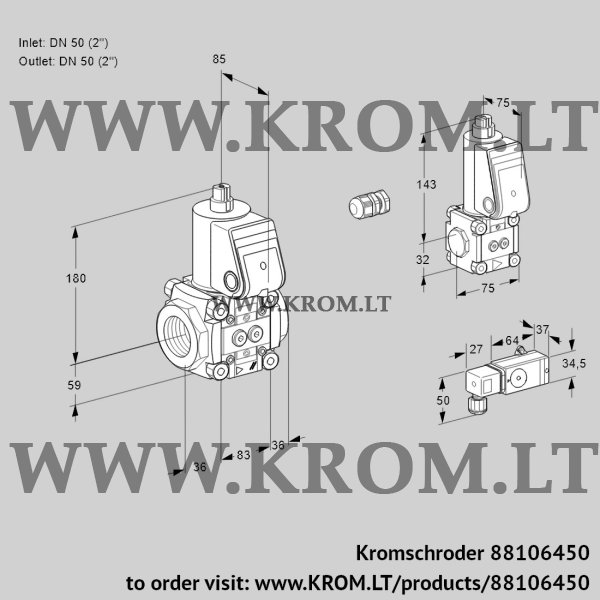 Kromschroder VAS 3E50R/50R05NWR/-2/ZS, 88106450 gas solenoid valve, 88106450