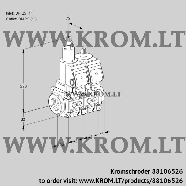 Kromschroder VCS 1T25N/25N05LNQGR/PPPP/PPPP, 88106526 double solenoid valve, 88106526