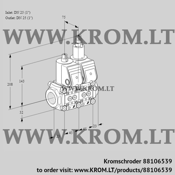 Kromschroder VCS 1T25N/25N05NLWR/PPPP/PPPP, 88106539 double solenoid valve, 88106539