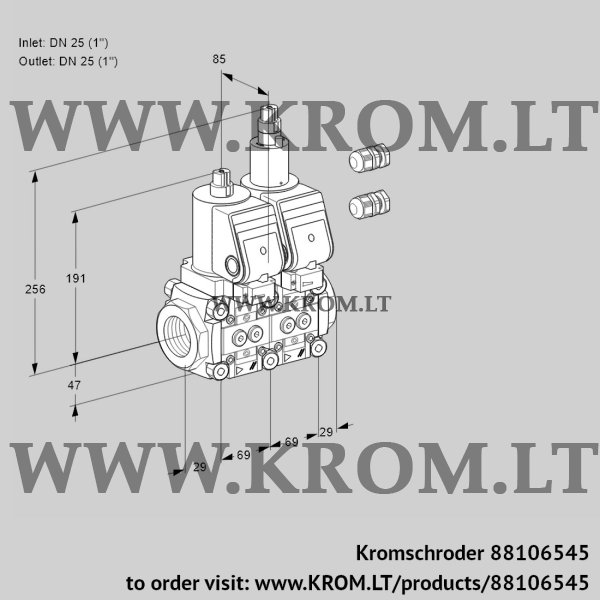 Kromschroder VCS 2E25R/25R05NLWSR3/PPPP/PPPP, 88106545 double solenoid valve, 88106545