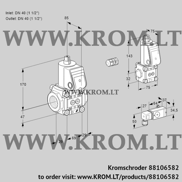 Kromschroder VAS 2E40R/40R05NWR/-2/BS, 88106582 gas solenoid valve, 88106582