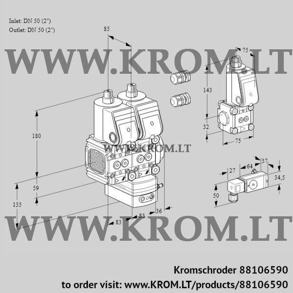 Kromschroder VCH 3E50R/50R05FNHEWR3/2-PP/4-ZS, 88106590 flow rate regulator, 88106590