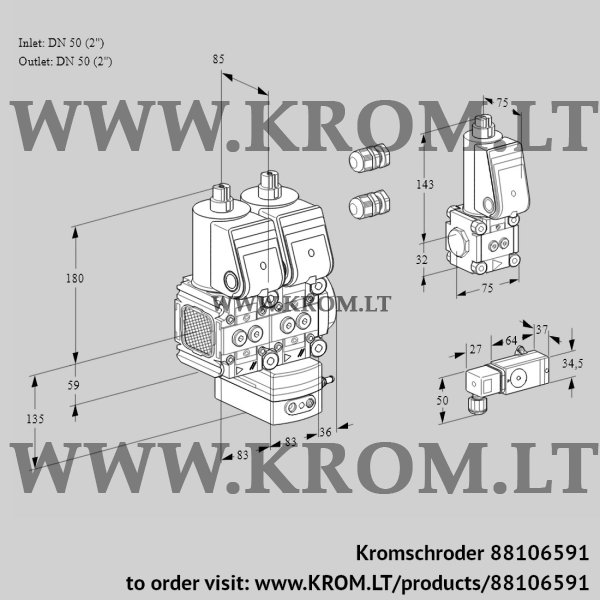 Kromschroder VCH 3E50R/50R05FNHEWR3/2-PP/3-ZS, 88106591 flow rate regulator, 88106591