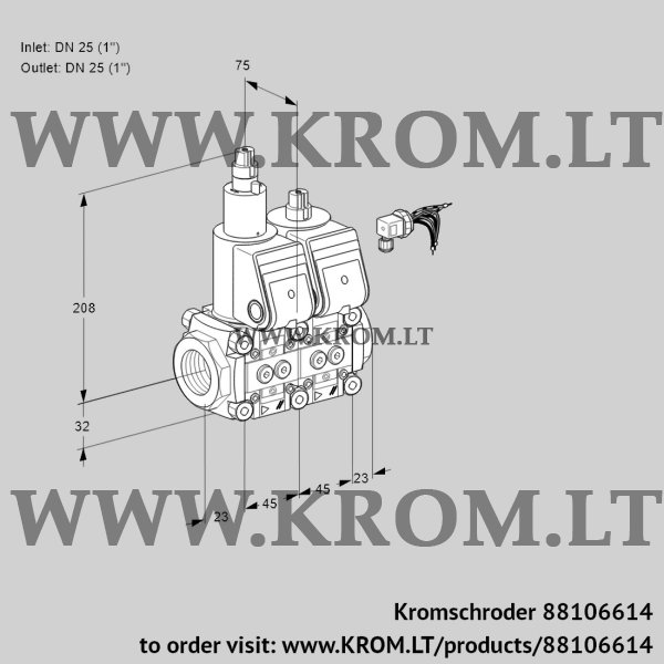 Kromschroder VCS 1E25R/25R05LNWR/PPPP/PPPP, 88106614 double solenoid valve, 88106614