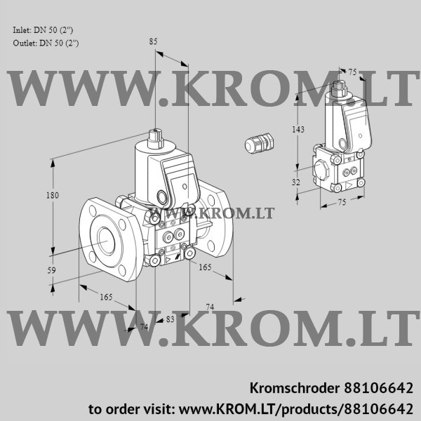 Kromschroder VAS 3E50F/50F05NWR/PP/BS, 88106642 gas solenoid valve, 88106642