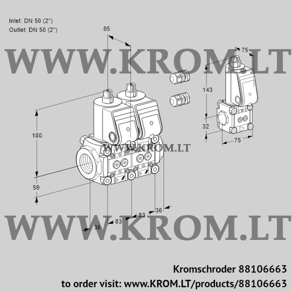 Kromschroder VCS 3E50R/50R05NNWR3/PPPP/PPZS, 88106663 double solenoid valve, 88106663