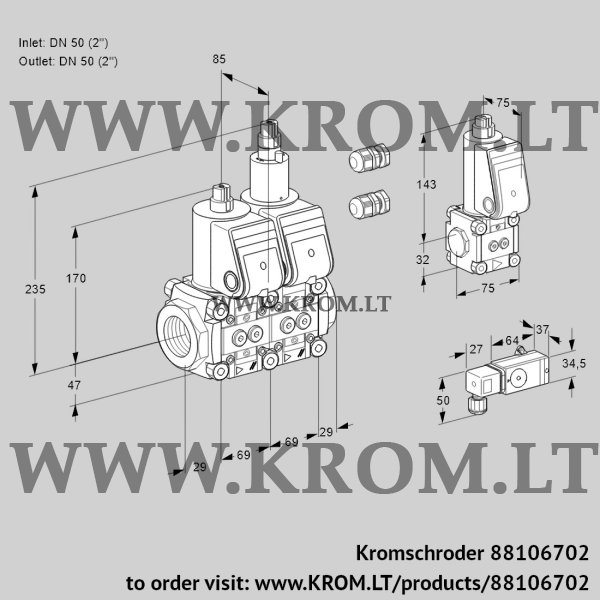 Kromschroder VCS 2E50R/50R05NLWR3/PP1-/PPBS, 88106702 double solenoid valve, 88106702