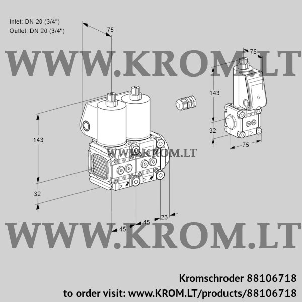 Kromschroder VCS 1E20R/20R05FNNWL/ZSPP/MMPP, 88106718 double solenoid valve, 88106718