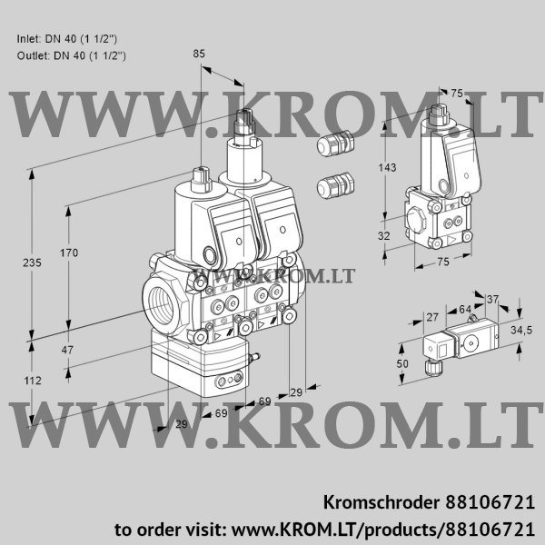 Kromschroder VCD 2E40R/40R05D-50LWR3/3--4/PPBS, 88106721 pressure regulator, 88106721