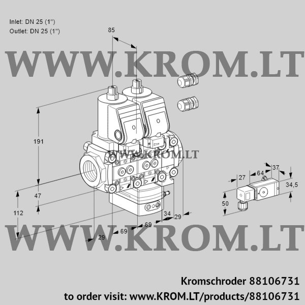 Kromschroder VCH 2E25R/25R05NHEVQSR3/2--2/MMMM, 88106731 flow rate regulator, 88106731