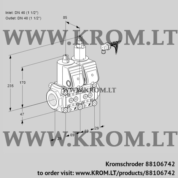 Kromschroder VCS 2E40R/40R05NLWR/PPPP/PPPP, 88106742 double solenoid valve, 88106742