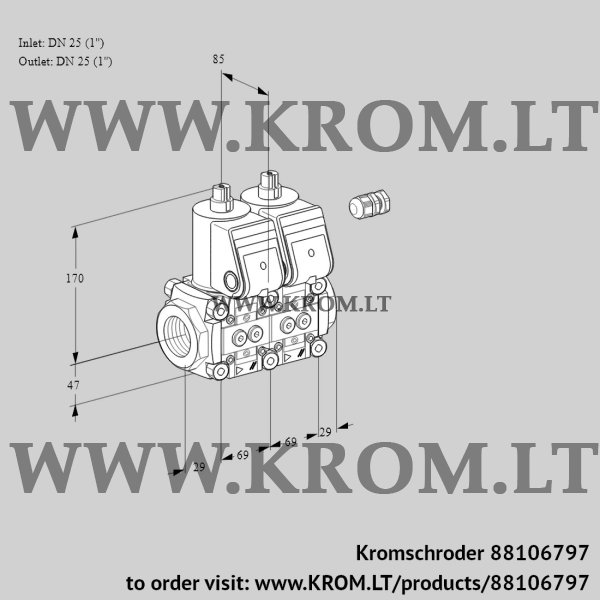 Kromschroder VCS 2E25R/25R05NNKR/PPPP/PPPP, 88106797 double solenoid valve, 88106797