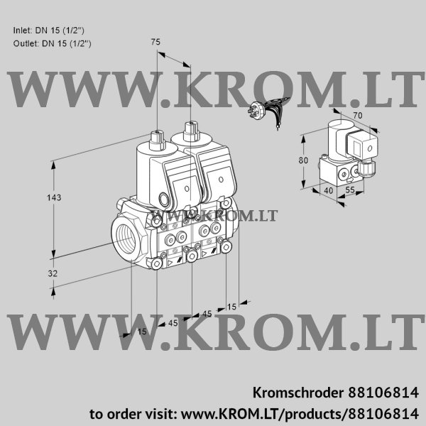 Kromschroder VCS 1E15R/15R05NNWR/PPPP/PPBY, 88106814 double solenoid valve, 88106814