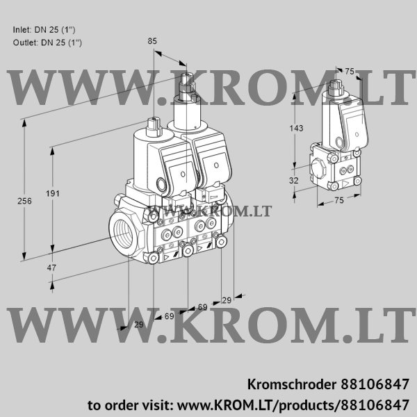 Kromschroder VCS 2T25N/25N05NLQGR/PPPP/PPBS, 88106847 double solenoid valve, 88106847