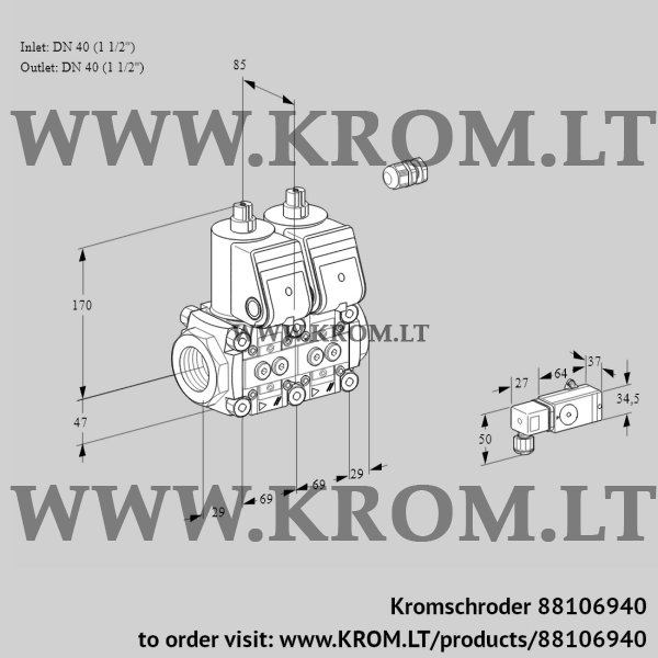 Kromschroder VCS 2E40R/40R05NNWR/2--3/PPPP, 88106940 double solenoid valve, 88106940